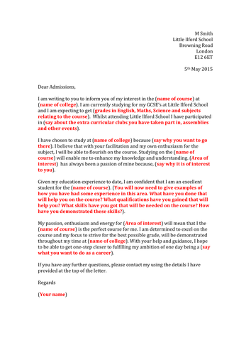 College application letter template