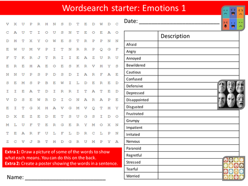 Drama Emotions 1 Keyword Wordsearch Crossword Anagrams Brainstormer Starters Cover Homework Lesson