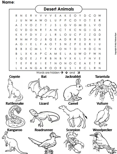 Desert Animals Word Search