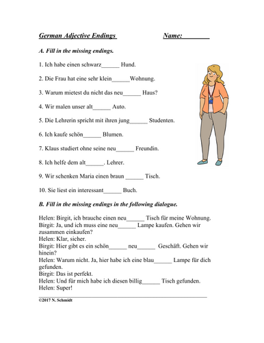 German Adjective Endings - Worksheet and Handout