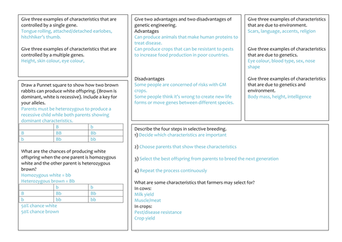 Inheritance, variation and evolution revision mat