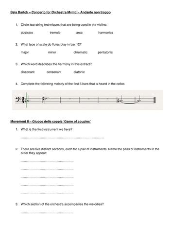 NEW GCSE MUSIC 9-1 Unit 4 Classical since 1910 Bartok Concerto for Orchestra Listening questions