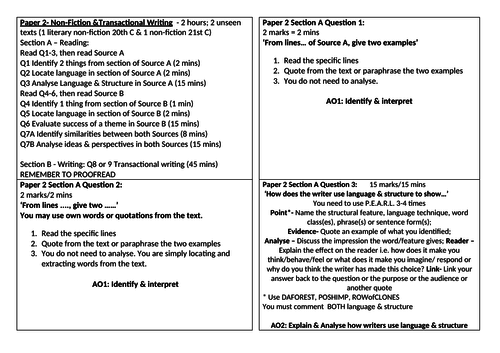 Pearson Edexcel English Language Paper 2 Revision Flashcards