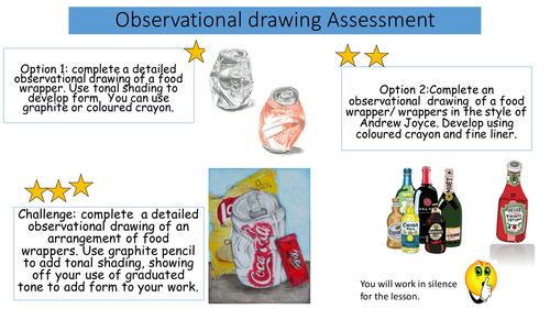 Observational drawing assessment task sheet