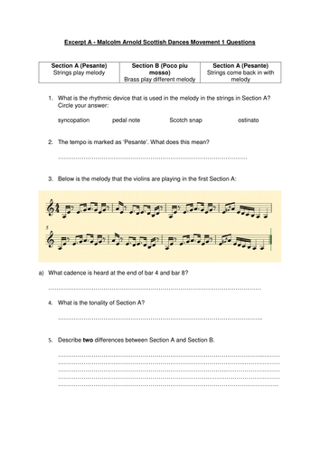New AQA GCSE Music 9-1 Unit 4 Western Classical since 1910 Arnold and Britten listening questions