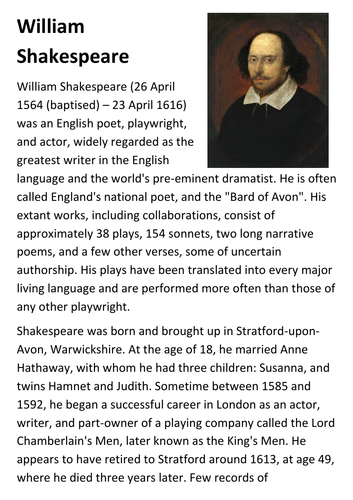 William Shakespeare Handout