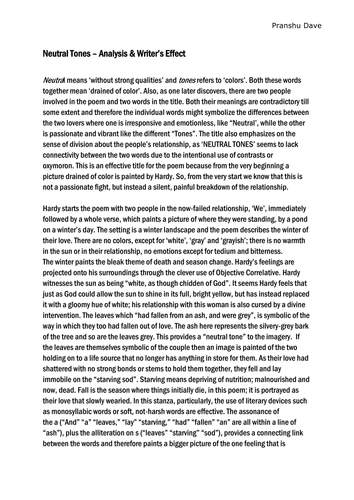 Neutral Tones- Analysis