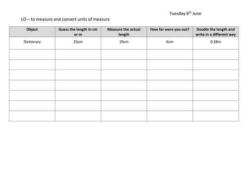 Year 5 Converting measures - length (m and cm)  practical lesson with basic skills revision