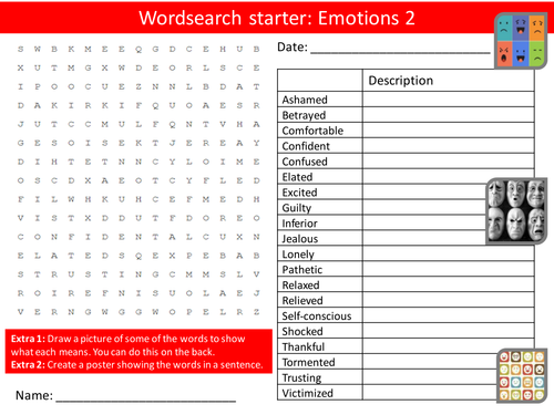Drama Emotions 2 Keyword Wordsearch Crossword Anagrams Brainstormer Starters Cover Homework Lesson