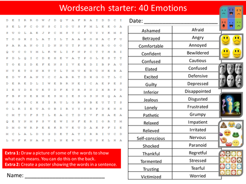 Drama Emotions 1&2 Keyword Wordsearch Crossword Anagrams Brainstormer Starters Cover Homework Lesson