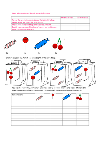 Year 2- Maths Investigations- Linked to Charlie and the Chocolate factory