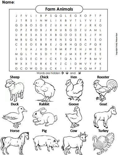 Farm Animals Word Search