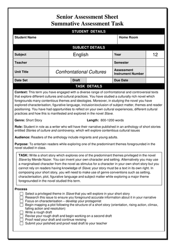 Autobiography 'Slave': Short story transformation assessment