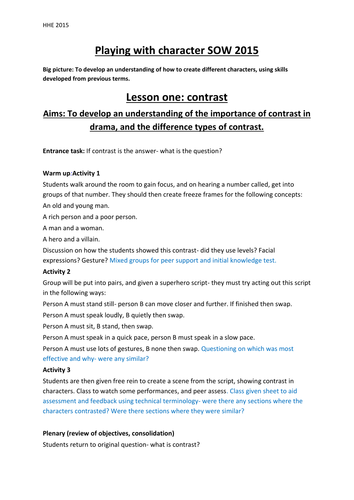 Full Drama SOW- Playing with character