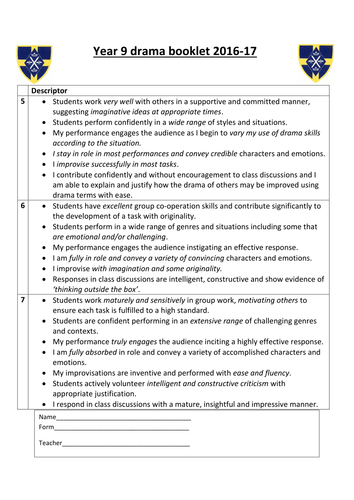 Feedback booklet- Drama