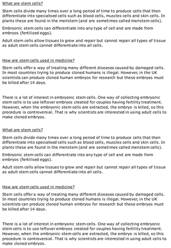 New GCSE Biology Stem Cell