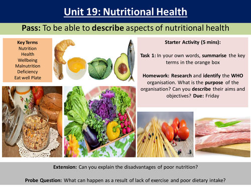 Unit 19 Concepts of Nutritional Health - The Eat well plate Level 3 NQF HSC