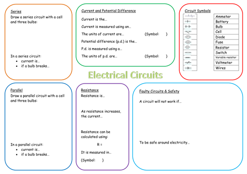 KS3 Electrical Circuits Revision Mat by Jmn04 - Teaching  