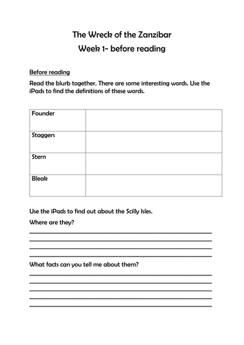 The Wreck of the Zanzibar Reading Comprehension