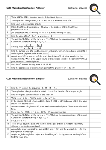 Breakfast Revision: Higher GCSE Workout