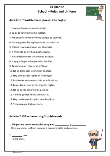 Spanish - School Rules (las reglas/las normas)