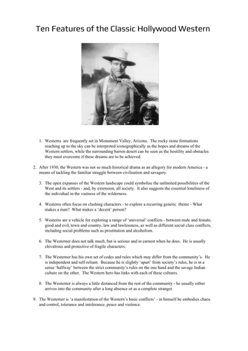 The Hollywood Western, full informative handout