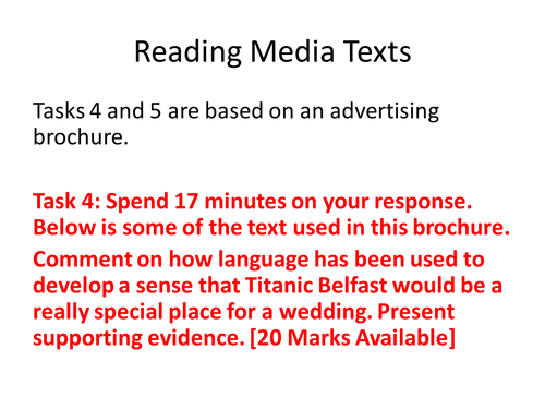 CCEA GCSE September 2017 Specification: Reading to access Media Texts