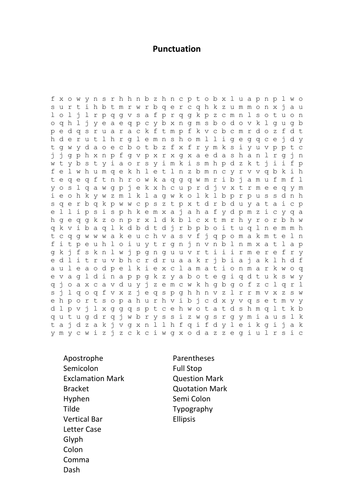 Punctuation Wordsearch