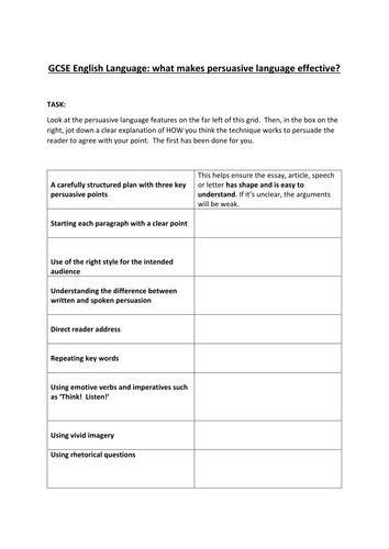 persuasive language features checklist teaching resources