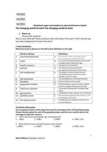 Worksheet -The changing world of work