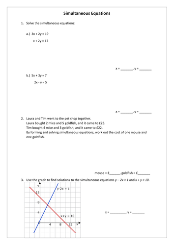 Simultaneous Equations worksheet