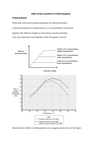Bioenergetics review questions  - photosynthesis and respiration