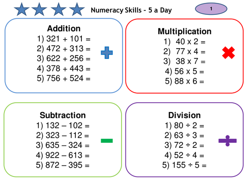 Addition Subtraction Multiplication Division 5-a-day Numeracy KS2 & KS3