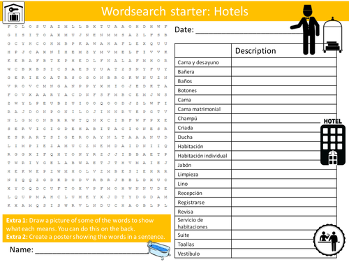 Spanish Hotels Holiday Keyword Wordsearch Crossword Anagrams Keyword Starters Homework Cover