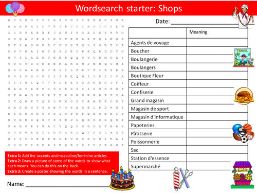 French Shops Wordsearch Crossword Anagrams Keyword Starters Homework Cover Plenary Lesson