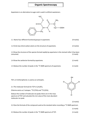 A2 Chemistry Organic Spectroscopy Exam Style Questions (with answers)
