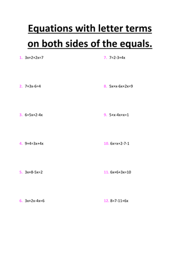 Equations with letter terms on both sides of the equals. Year 7.