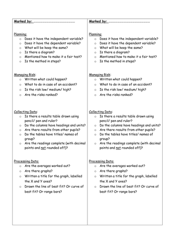 Peer marking a science investigation