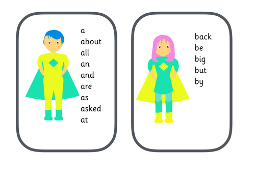 High Frequency Words in Alphabetical Order - superhero