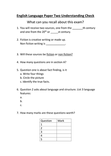 English Language Paper 2 AQA revision quiz