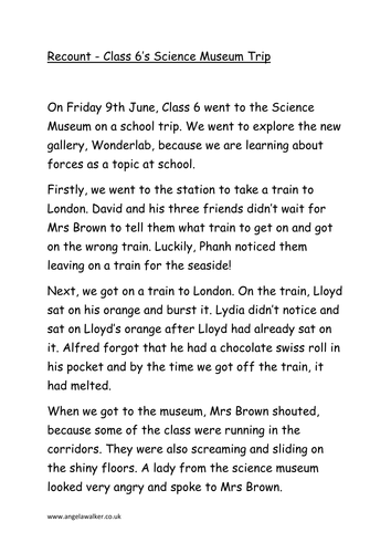 'The Outing' - recount text based on Rosen's trip poem with Teaching Notes and recount learning mat
