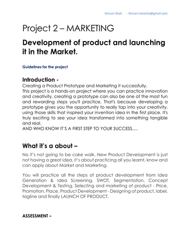 Marketing Project  - PRODUCT DEVELOPMENT