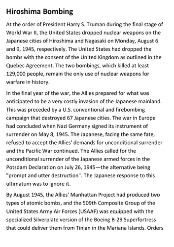 Hiroshima Bombing Handout