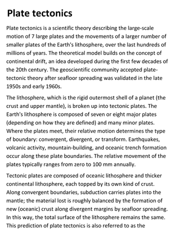 Tectonic Plates Handout