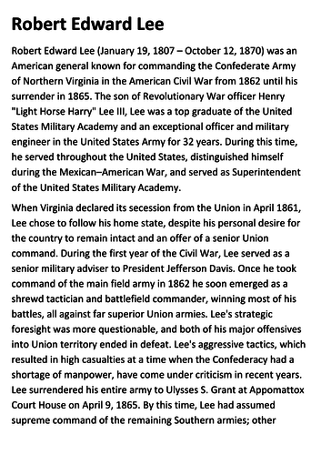 Robert E Lee Handout