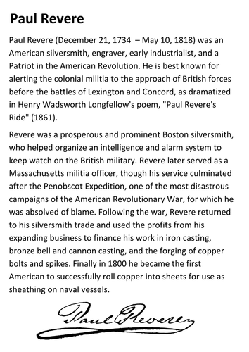 Paul Revere Handout