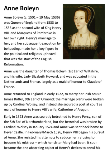 Anne Boleyn Handout