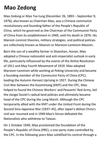 Mao Zedong Handout