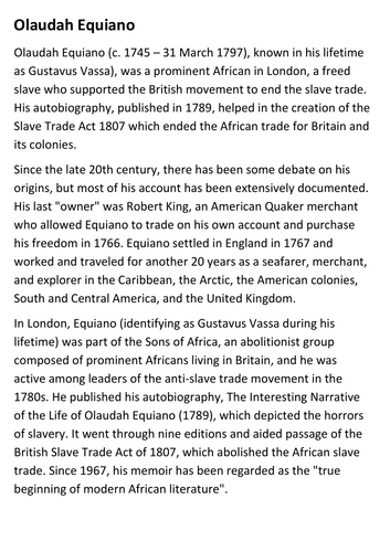 Olaudah Equiano Handout