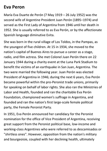 Eva Peron Handout